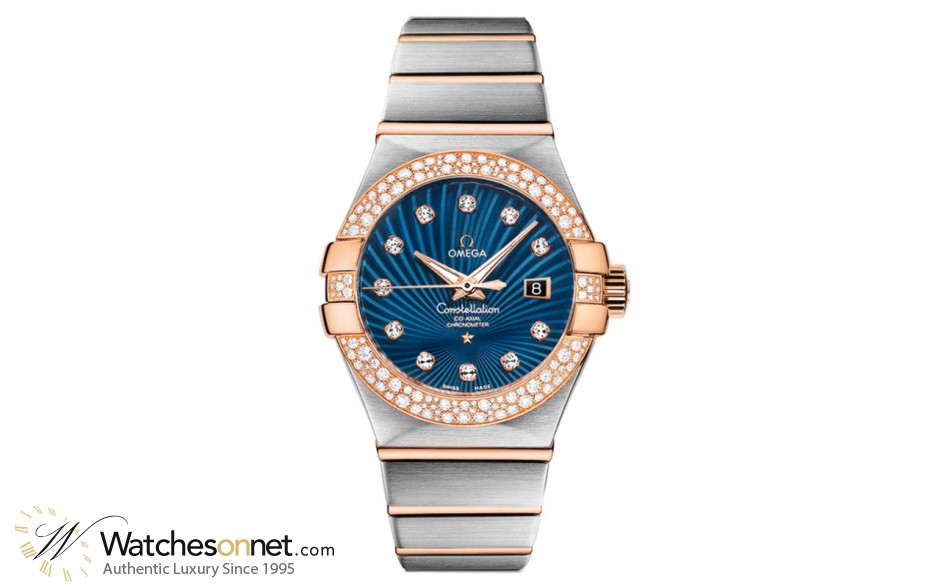 Omega Constellation  Automatic Women's Watch, 18K Rose Gold, Blue & Diamonds Dial, 123.25.31.20.53.001