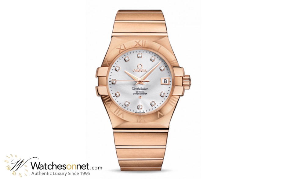 Omega Constellation  Automatic Men's Watch, 18K Rose Gold, Silver & Diamonds Dial, 123.50.35.20.52.001