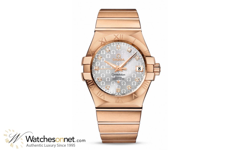 Omega Constellation  Automatic Men's Watch, 18K Rose Gold, Silver & Diamonds Dial, 123.50.35.20.52.003