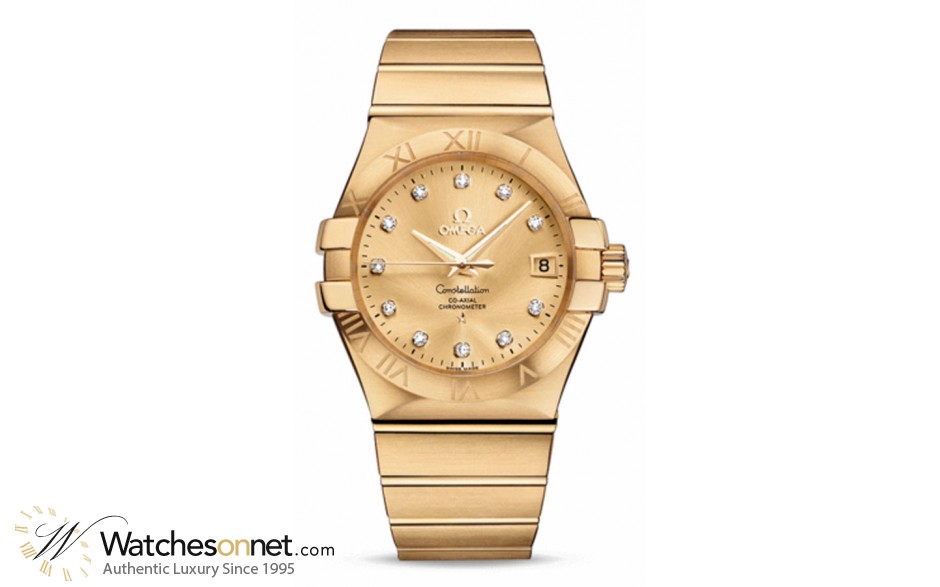 Omega Constellation  Automatic Men's Watch, 18K Yellow Gold, Champagne & Diamonds Dial, 123.50.35.20.58.001