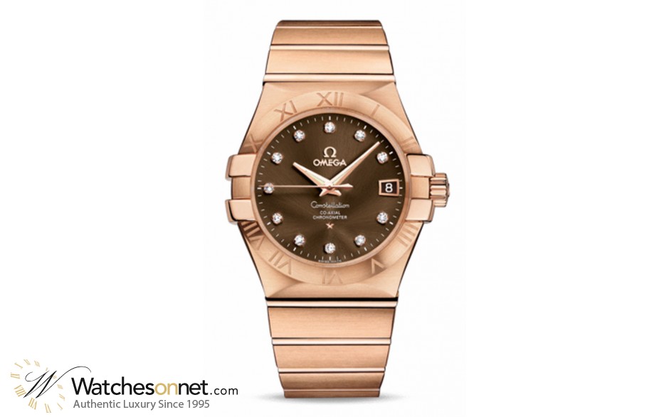 Omega Constellation  Automatic Men's Watch, 18K Rose Gold, Brown & Diamonds Dial, 123.50.35.20.63.001
