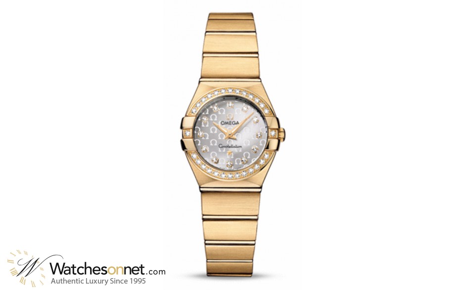 Omega Constellation  Quartz Small Women's Watch, 18K Yellow Gold, Silver & Diamonds Dial, 123.55.24.60.52.002