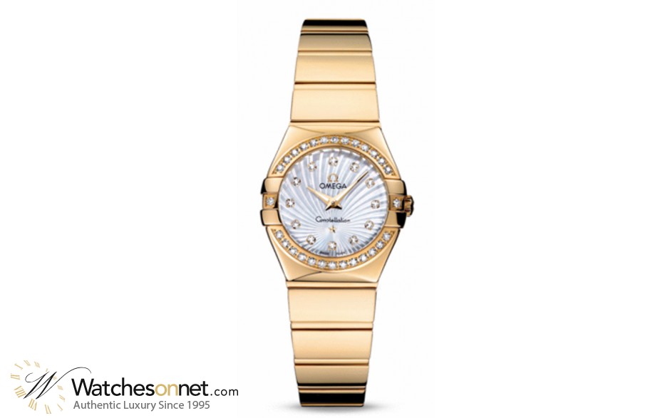 Omega Constellation  Quartz Small Women's Watch, 18K Yellow Gold, Mother Of Pearl & Diamonds Dial, 123.55.24.60.55.007