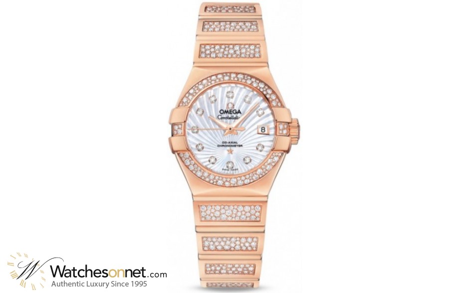 Omega Constellation  Automatic Women's Watch, 18K Rose Gold, Diamond Pave Dial, 123.55.27.20.55.004