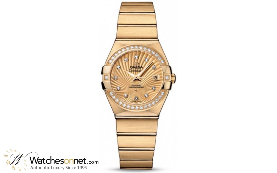Omega Constellation  Automatic Women's Watch, 18K Yellow Gold, Champagne & Diamonds Dial, 123.55.27.20.58.001