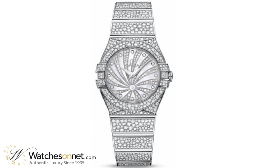 Omega Constellation  Quartz Women's Watch, 18K White Gold, Diamond Pave Dial, 123.55.27.60.55.010