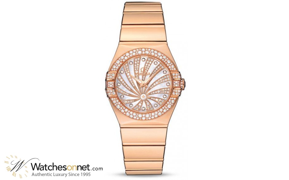 Omega Constellation  Quartz Women's Watch, 18K Rose Gold, Diamond Pave Dial, 123.55.27.60.55.013