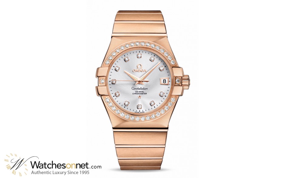 Omega Constellation  Automatic Men's Watch, 18K Rose Gold, Silver & Diamonds Dial, 123.55.35.20.52.001