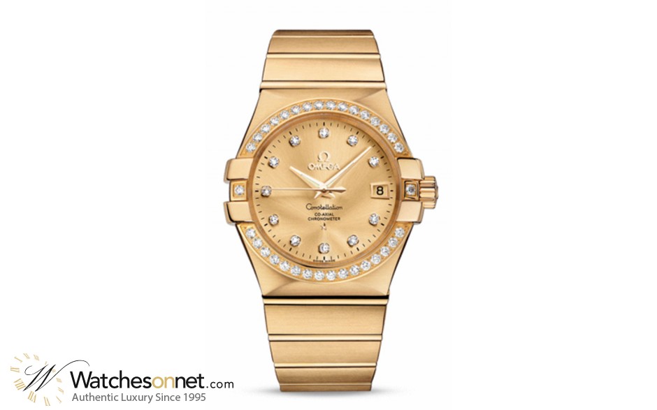 Omega Constellation  Automatic Men's Watch, 18K Yellow Gold, Champagne & Diamonds Dial, 123.55.35.20.58.001