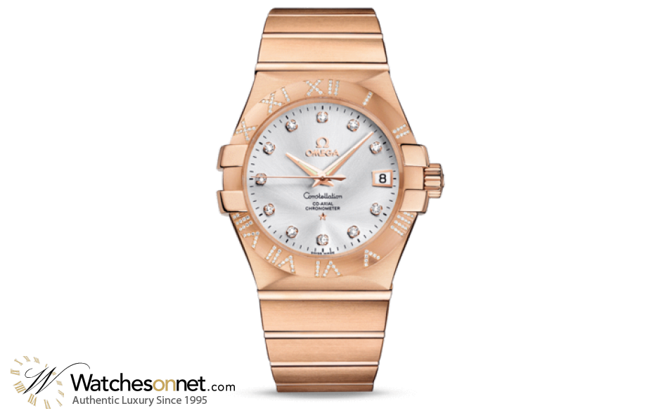 Omega Constellation  Automatic Men's Watch, 18K Yellow Gold, Silver & Diamonds Dial, 123.55.35.20.52.004