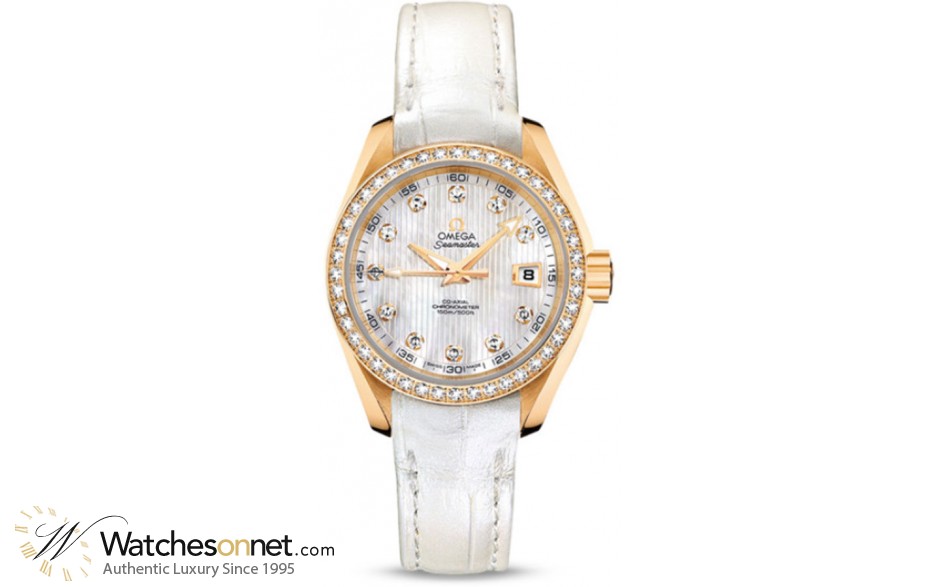Omega Aqua Terra  Automatic Women's Watch, 18K Yellow Gold, Mother Of Pearl & Diamonds Dial, 231.58.30.20.55.002