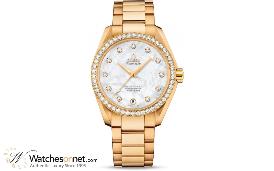 Omega Seamaster  Automatic Women's Watch, 18K Yellow Gold, Mother Of Pearl & Diamonds Dial, 231.55.39.21.55.002