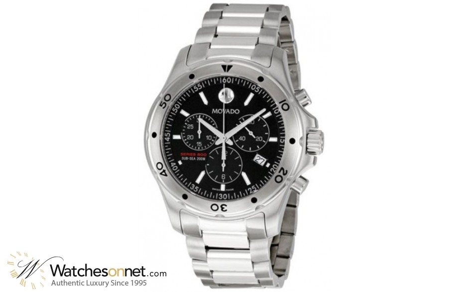 Movado Series 800  Chronograph Quartz Men's Watch, Stainless Steel, Black Dial, 2600076