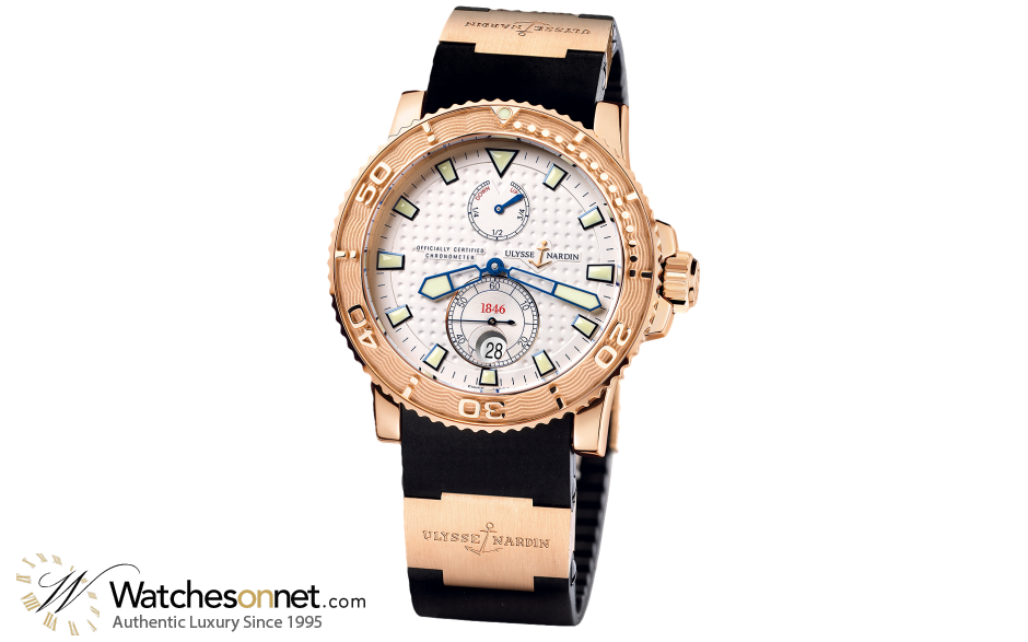 Ulysse Nardin Maxi Marine Diver  Automatic Certified Men's Watch, 18K Rose Gold, Silver Dial, 266-33-3A/90