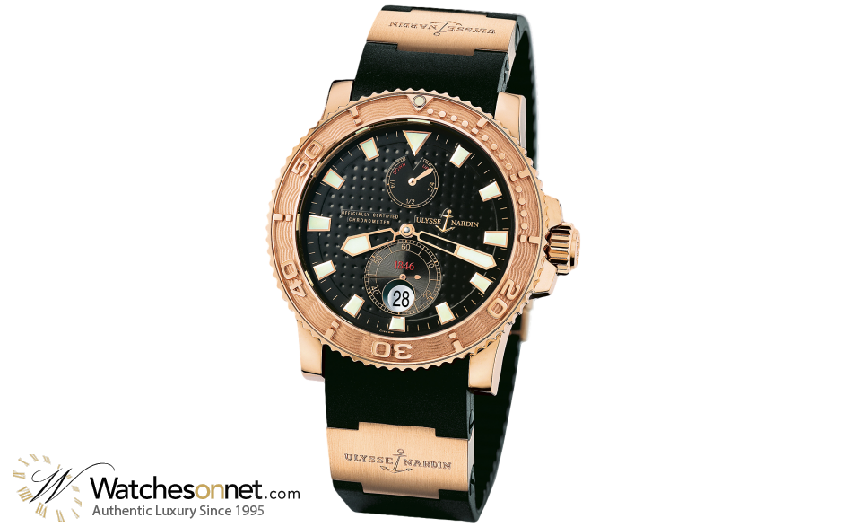 Ulysse Nardin Maxi Marine Diver  Automatic Certified Men's Watch, 18K Rose Gold, Black Dial, 266-33-3A/92