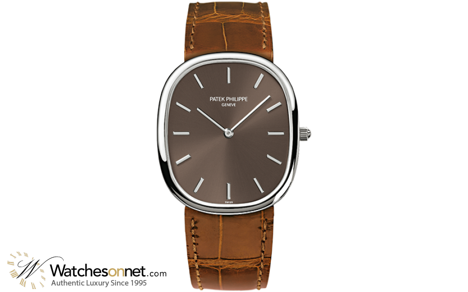 Patek Philippe Golden Ellipse  Automatic Men's Watch, 18K White Gold, Brown Dial, 3738/100G-012