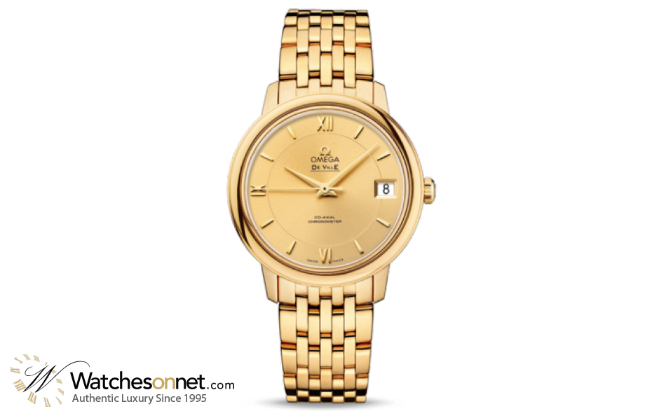 Omega De Ville  Automatic Women's Watch, 18K Yellow Gold, Champagne Dial, 424.50.33.20.08.001