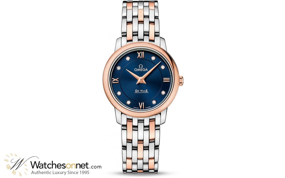 Omega De Ville  Quartz Women's Watch, Steel & 18K Rose Gold, Blue Dial, 424.20.27.60.53.001