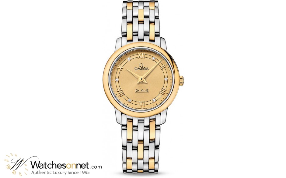 Omega De Ville  Quartz Women's Watch, Steel & 18K Yellow Gold, Champagne Dial, 424.20.27.60.58.003
