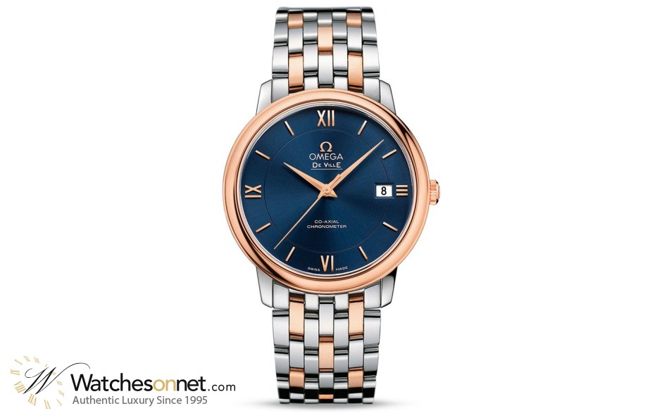 Omega De Ville  Automatic Women's Watch, Steel & 18K Rose Gold, Blue Dial, 424.20.37.20.03.002