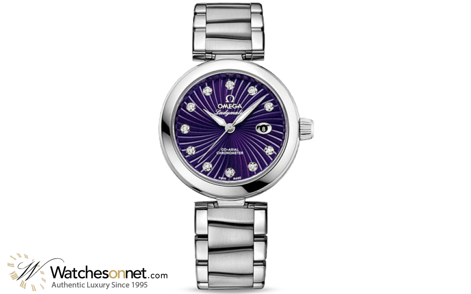 Omega De Ville Ladymatic  Automatic Women's Watch, Stainless Steel, Purple & Diamonds Dial, 425.30.34.20.60.001