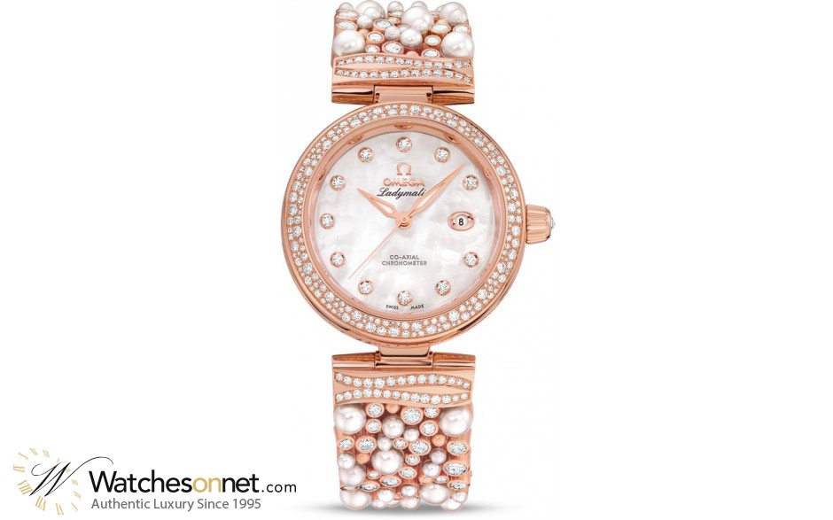 Omega De Ville  Automatic Women's Watch, 18K Rose Gold, Mother Of Pearl & Diamonds Dial, 425.65.34.20.55.008