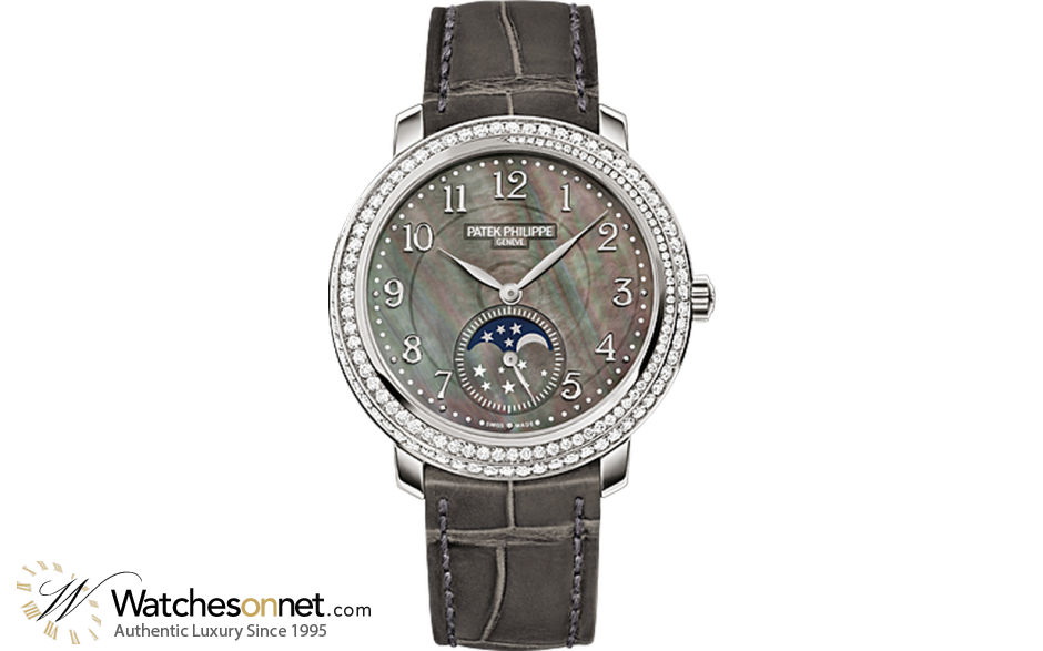 Patek Philippe Complications  Mechanical Women's Watch, 18K White Gold, Black Mother Of Pearl Dial, 4968G-001