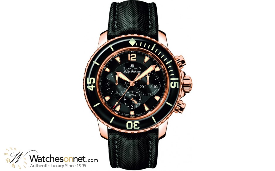 Blancpain Fifty Fathoms  Chronograph Flyback Men's Watch, 18K Rose Gold, Black Dial, 5085F-3630-52B
