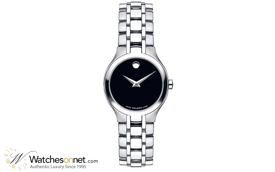 Movado Exclusive  Quartz Women's Watch, Stainless Steel, Black Dial, 606368