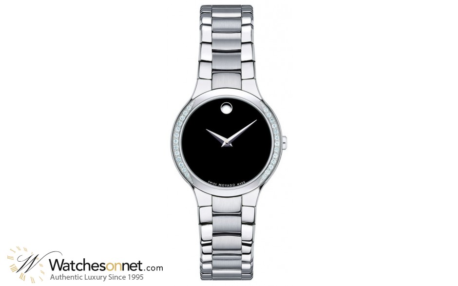 Movado Serio  Quartz Women's Watch, Stainless Steel, Black Dial, 606385