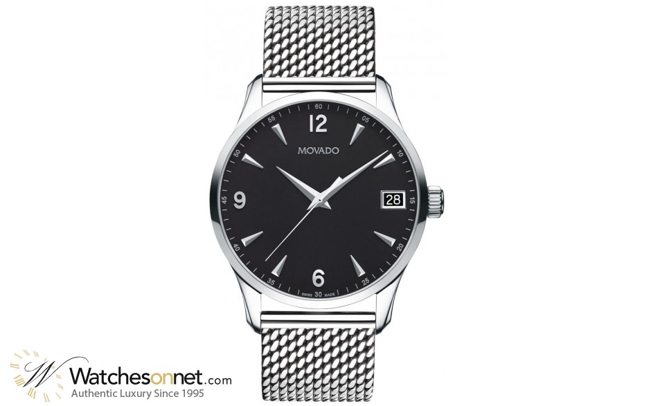 Movado Circa  Quartz Men's Watch, Stainless Steel, Black Dial, 606802