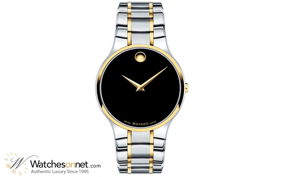 Movado Serio  Quartz Men's Watch, Stainless Steel & Yellow PVD, Black Dial, 606901