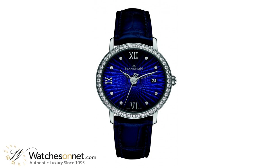 Blancpain Villeret  Automatic Women's Watch, 18K White Gold, Blue & Diamonds Dial, 6102C-1929-55A