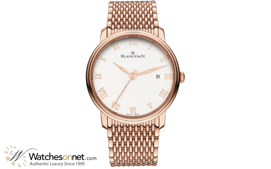 Blancpain Villeret  Automatic Men's Watch, 18K Rose Gold, White Dial, 6651-3642-MMB