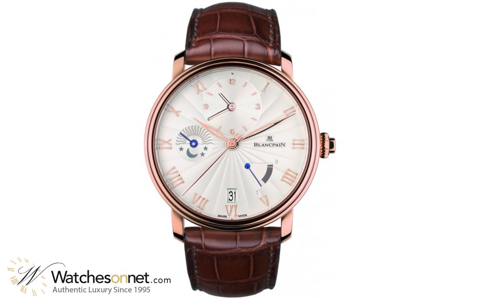 Blancpain Villeret  Automatic GMT Men's Watch, 18K Rose Gold, Silver Dial, 6665-3642-55B