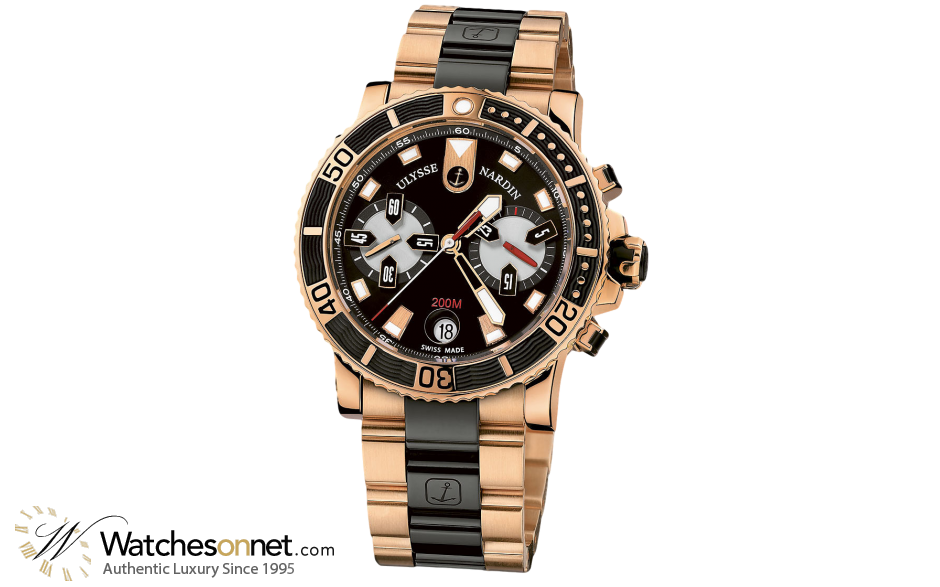 Ulysse Nardin Maxi Marine Diver  Chronograph Automatic Men's Watch, 18K Rose Gold, Black Dial, 8006-102-8C/92