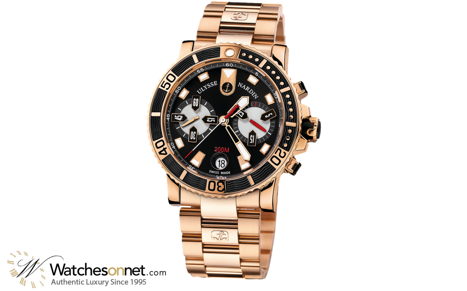 Ulysse Nardin Maxi Marine Diver  Chronograph Automatic Men's Watch, 18K Rose Gold, Black Dial, 8006-102-8M/92