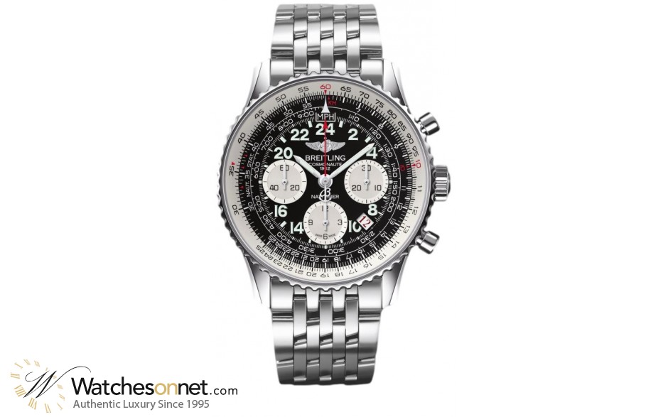 Breitling Navitimer Cosmonaute  Chronograph Automatic Men's Watch, Stainless Steel, Black Dial, AB021012.BB59.443A