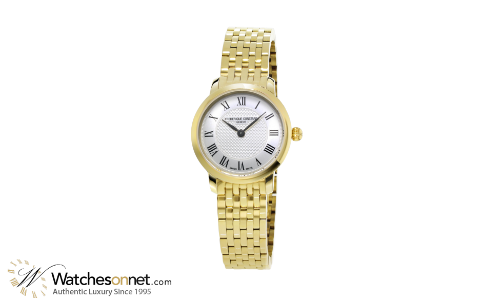 Frederique Constant Slimline  Quartz Women's Watch, 18K Gold Plated, Silver Dial, FC-200MCS5B