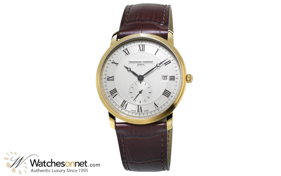 Frederique Constant Slimline  Quartz Men's Watch, 18K Gold Plated, Silver Dial, FC-245M5S5