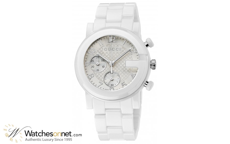 Gucci G-Chrono  Chronograph Quartz Women's Watch, Steel & Ceramic, White Dial, YA101353