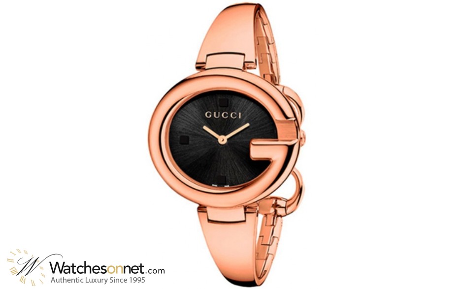 Gucci Guccissima  Quartz Women's Watch, Rose Gold Plated, Black Dial, YA134305