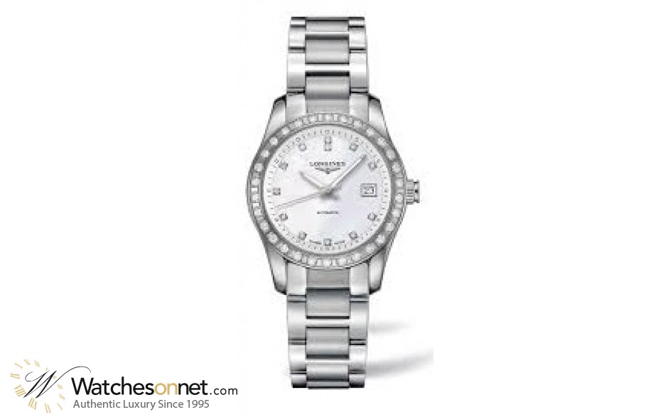 Longines Conquest  Automatic Women's Watch, Stainless Steel, Mother Of Pearl & Diamonds Dial, L2.285.0.87.6