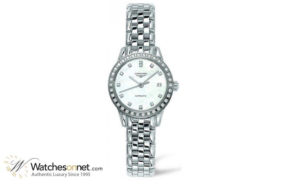 Longines Flagship  Automatic Women's Watch, Stainless Steel, Mother Of Pearl & Diamonds Dial, L4.274.0.87.6