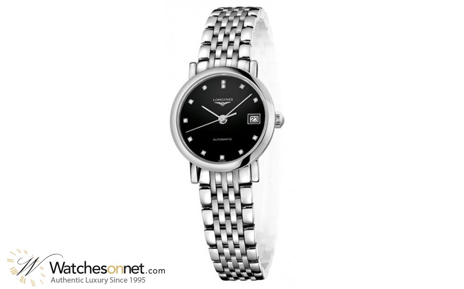 Longines Elegant  Automatic Women's Watch, Stainless Steel, Black Dial, L4.309.4.57.6