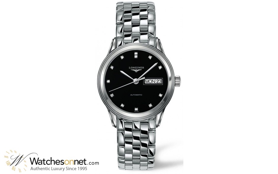 Longines Flagship  Automatic Men's Watch, Stainless Steel, Black & Diamonds Dial, L4.799.4.57.6