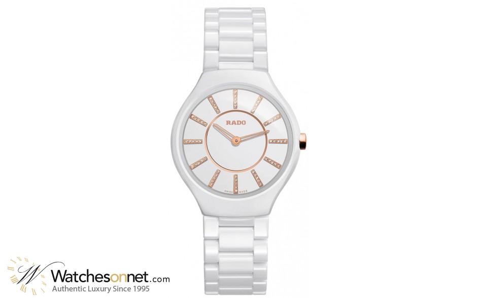 Rado True Thinline  Quartz Women's Watch, Ceramic, White & Diamonds Dial, R27958702