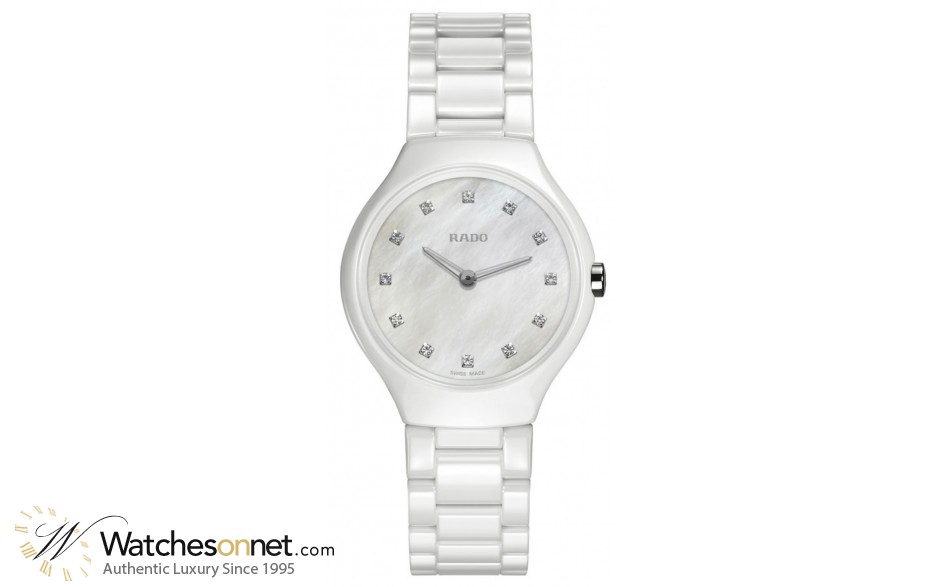Rado True Thinline  Quartz Women's Watch, Ceramic, Mother Of Pearl & Diamonds Dial, R27958912