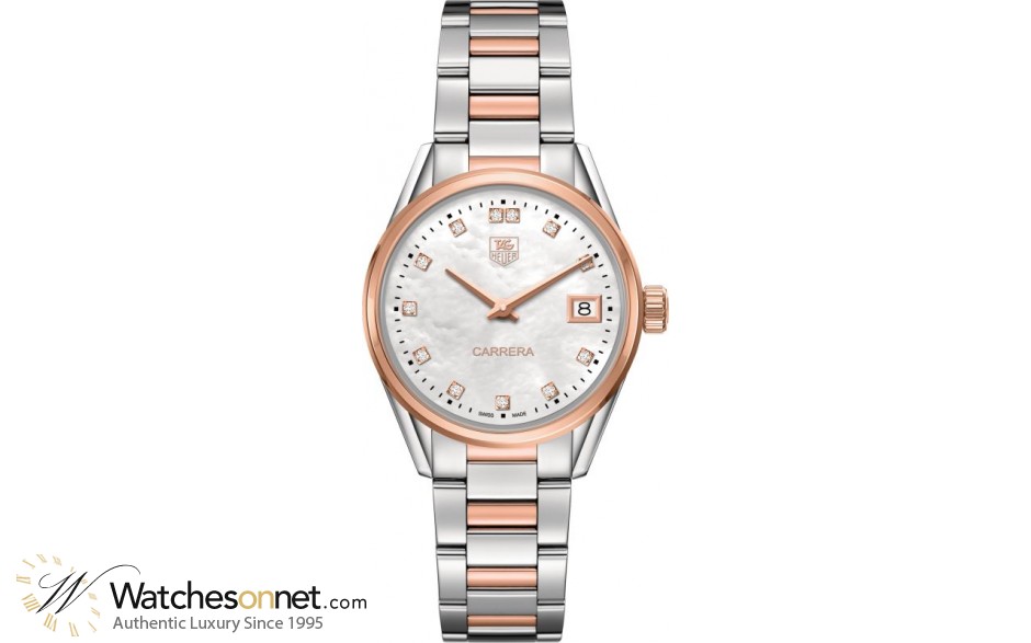 Tag Heuer Carrera  Quartz Women's Watch, Stainless Steel & Rose Gold, Mother Of Pearl Dial, WAR1352.BD0774