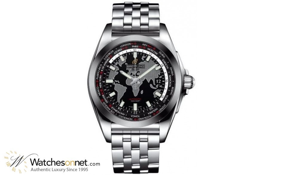 Breitling Galactic Unitime  Automatic Men's Watch, Stainless Steel, Black Dial, WB3510U4.BD94.375A